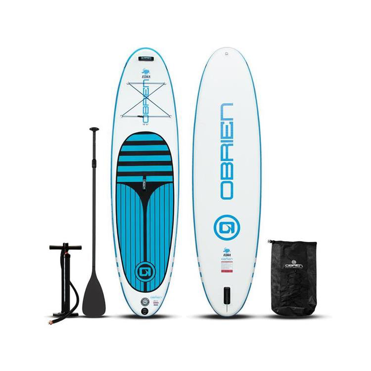  O'Brien KONA aufblasbares Stand-Up-Paddleboard-Paket 2022 – 10 Fuß 6 Zoll blau-weiß 