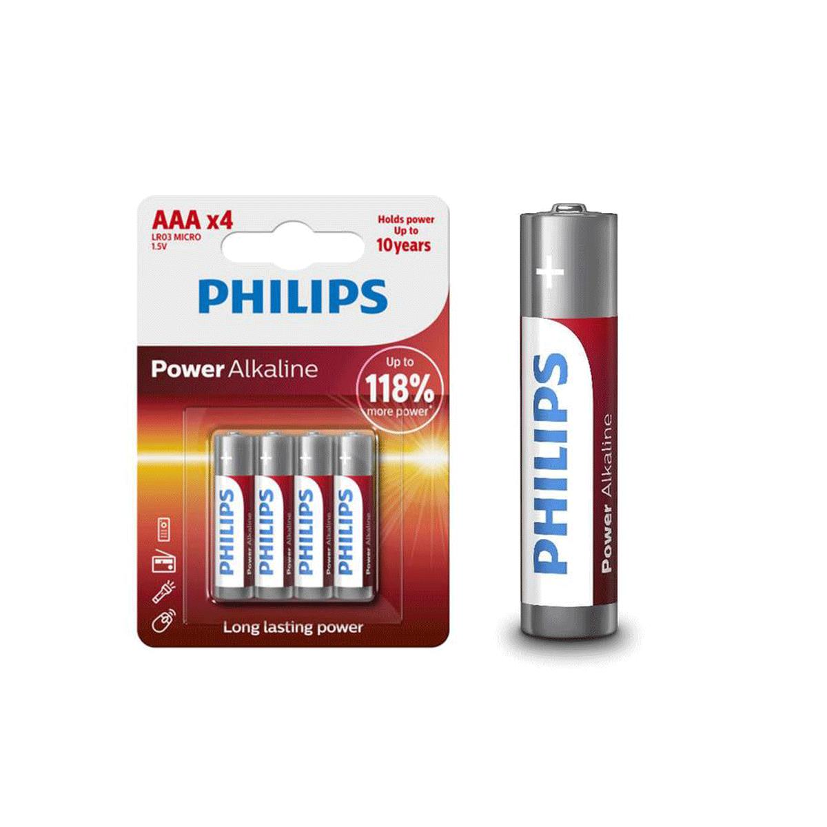  PHILIPS POWER ALKALINE BATTERIE LR03 AAA ZELLE X4 