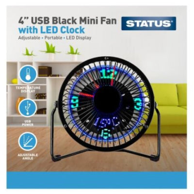  Status 4" USB-Mini-Uhrenventilator, 4er-Pack 