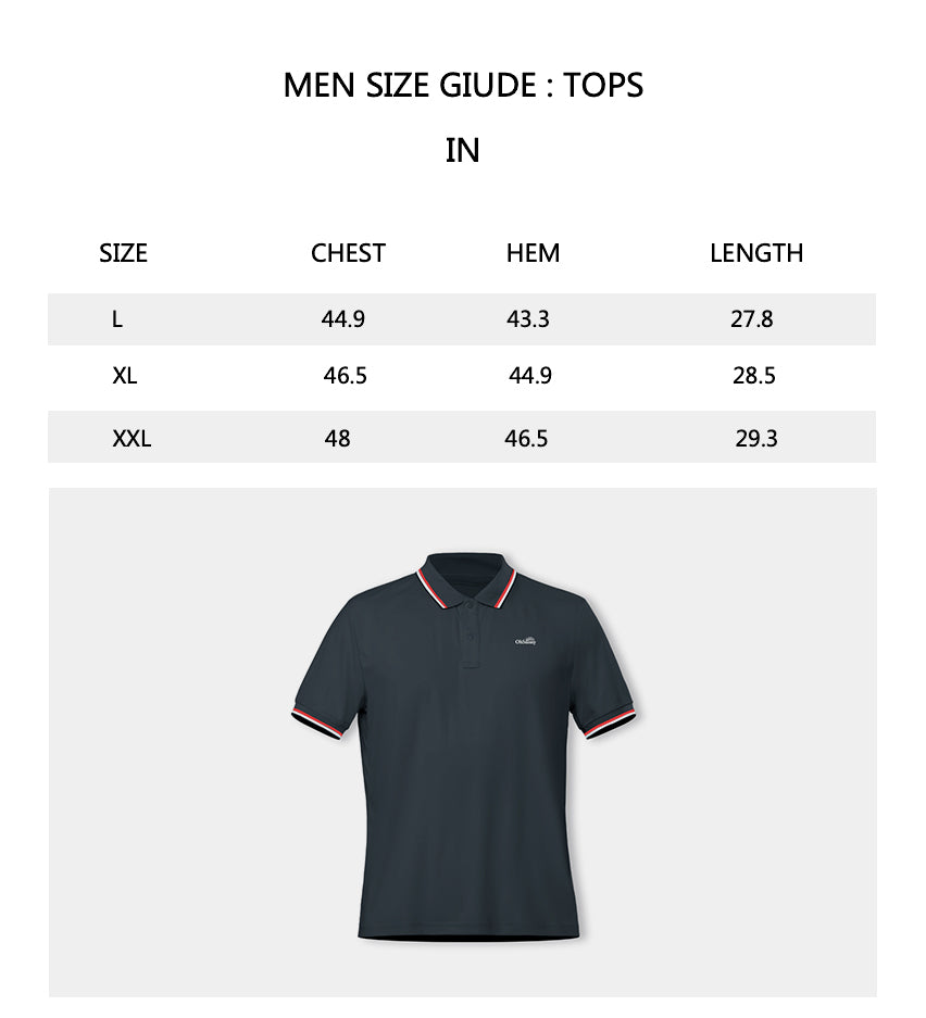 Size chart of Men's Short Sleeve Sun Protection Polo Shirt UPF 50+