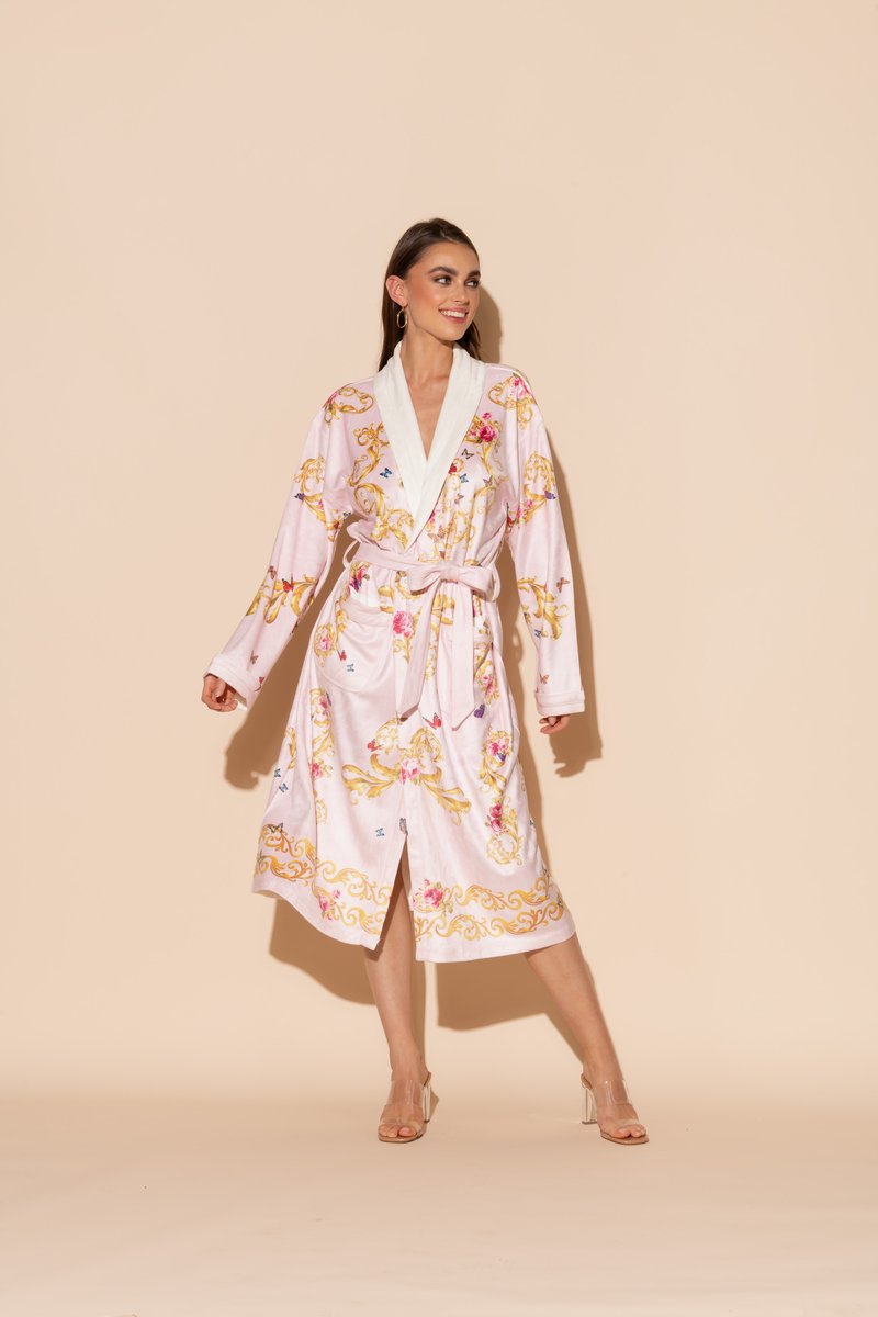 Wrap Up By VP Pink Butterflies Long Robe