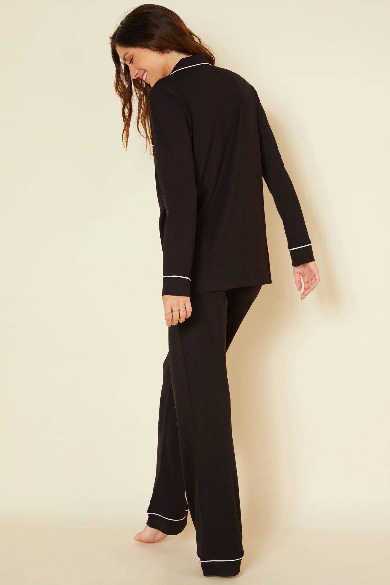 Cosabella Bella Long Sleeve Top and Pant Pajama Set Black/Ivory