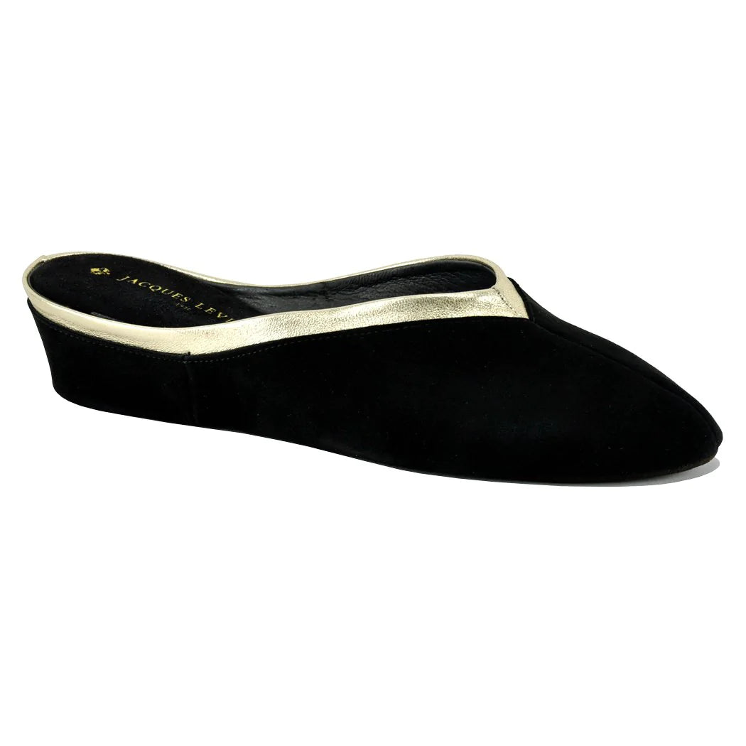 Jacques Levine Slippers 4640 Black Suede