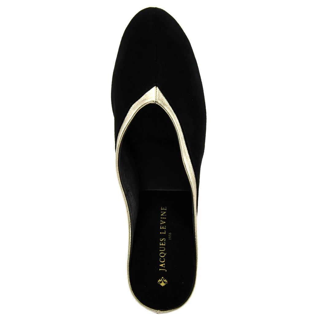Jacques Levine Slippers 4640 Black Suede