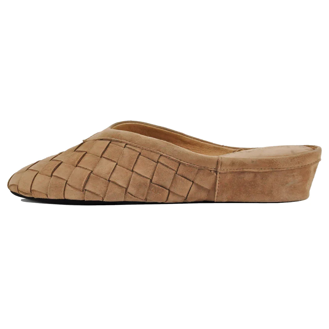 Jacques Levine Slippers 4640 Woven Suede Taupe