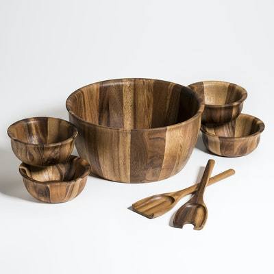 7 Piece - X-large Salad Bowl With Servers And 4 Individuals - Brown