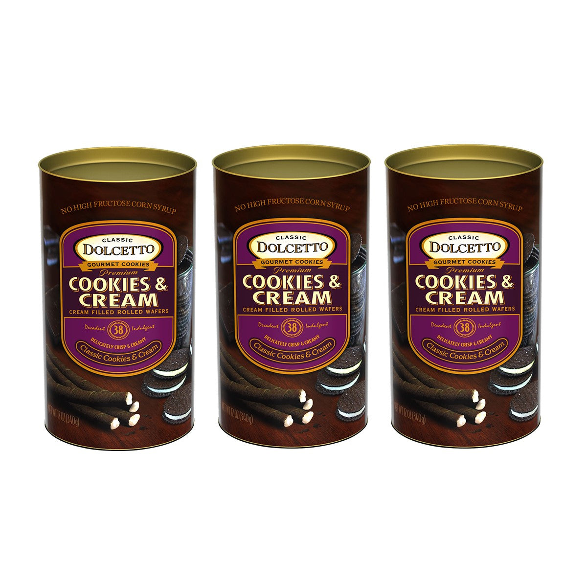 Dolcetto Wafer Rolls Canister Cookies & Cream 12 oz  - Pack of 3