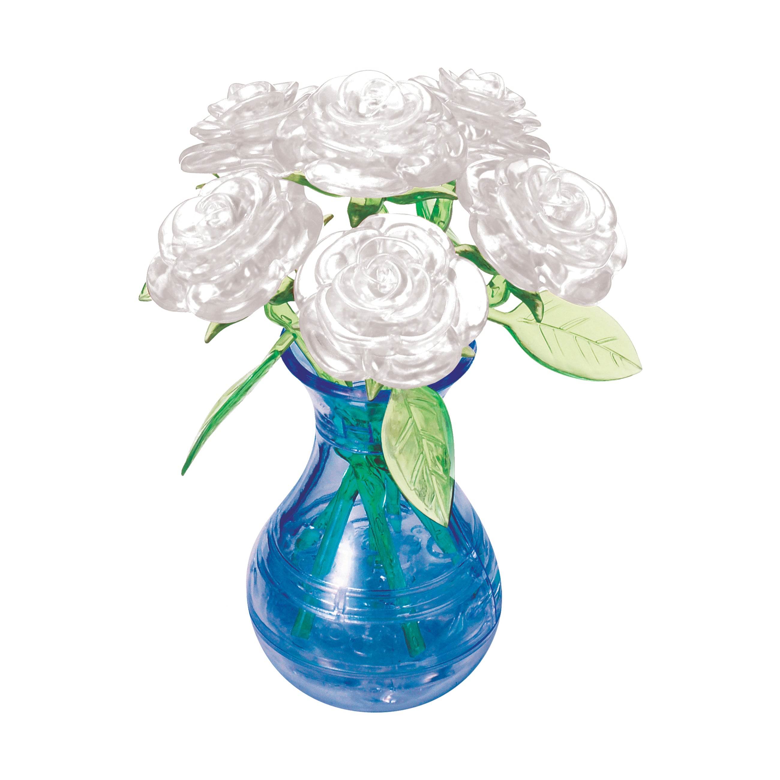 3D Crystal Puzzle - Roses in a Vase (White): 47 Pcs