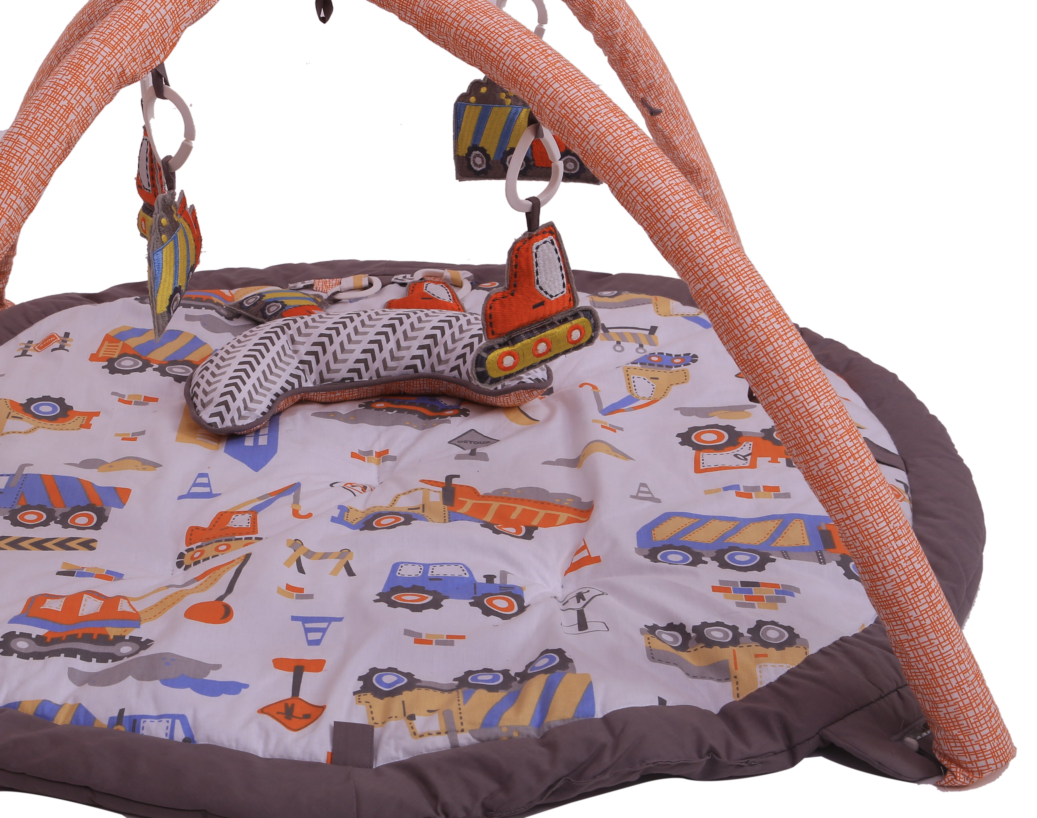 Bacati - Playmat/Baby Activity Gym with Mat, Construction, Yellow/Orange/Grey/Blue