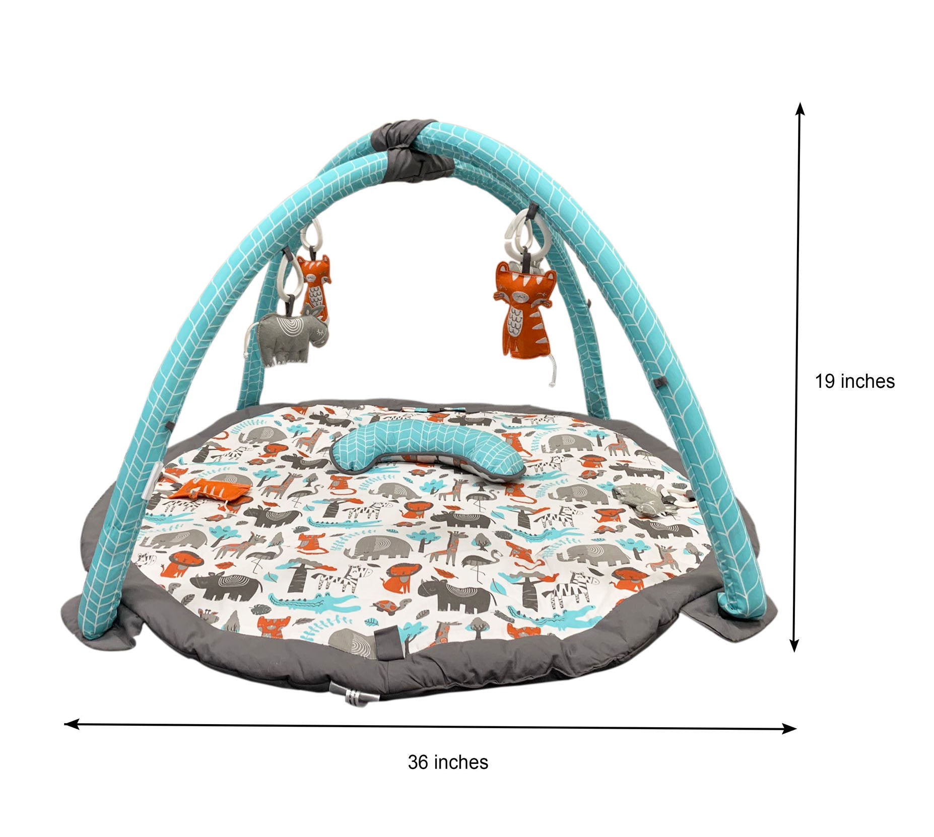 Bacati - Playmat/Baby Activity Gym with Mat, Jungle Safari Animals Aqua/Orange/Grey