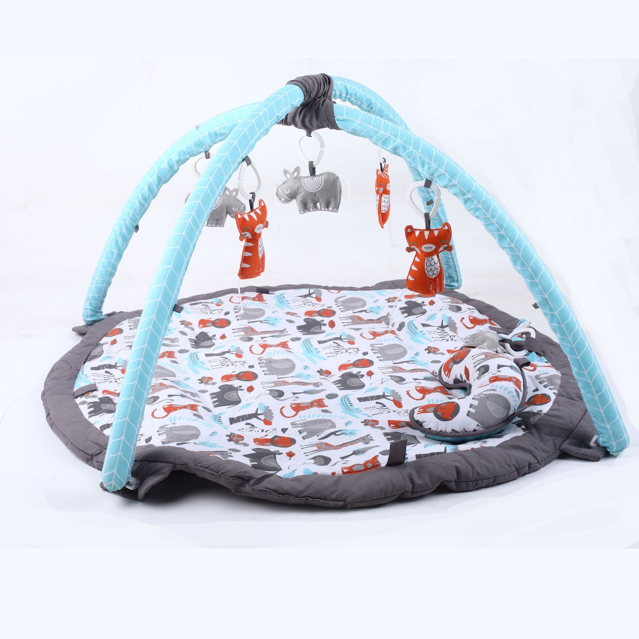 Bacati - Playmat/Baby Activity Gym with Mat, Jungle Safari Animals Aqua/Orange/Grey