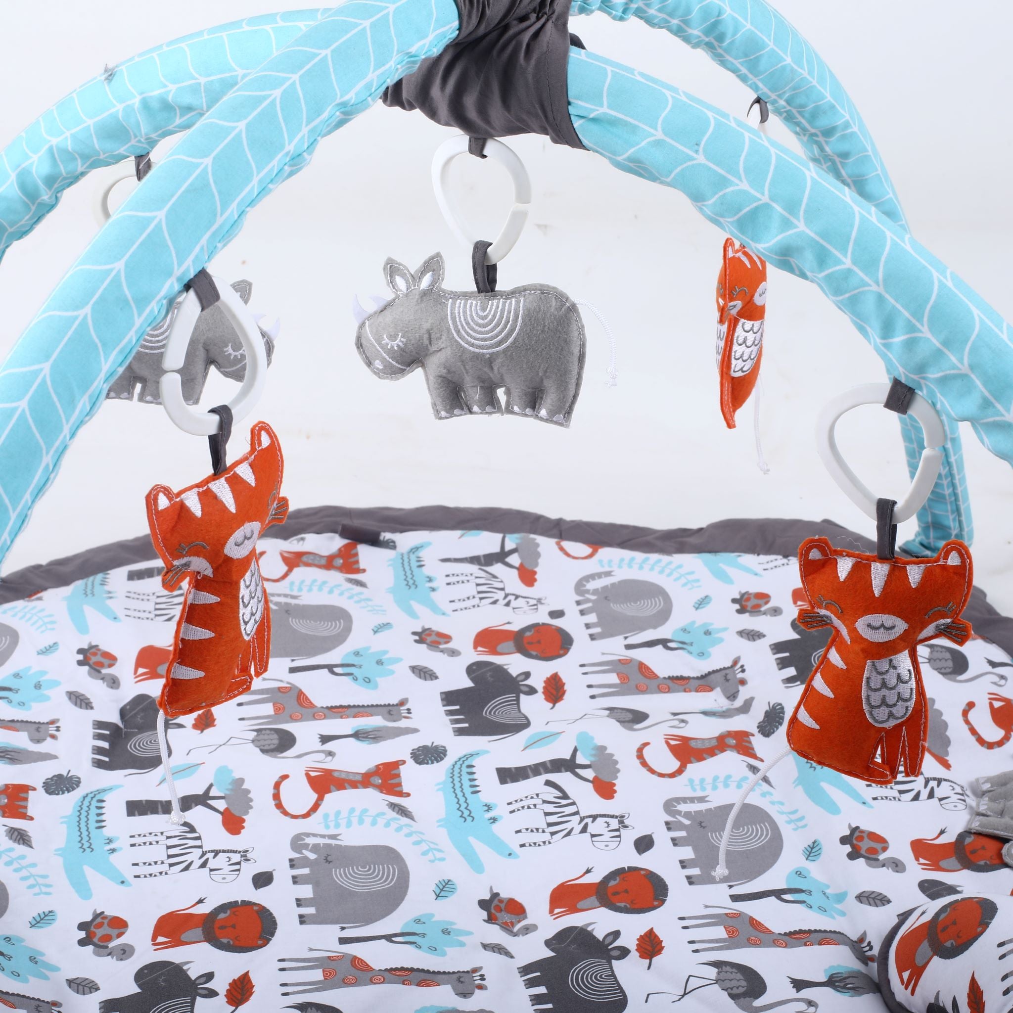 Bacati - Playmat/Baby Activity Gym with Mat, Jungle Safari Animals Aqua/Orange/Grey