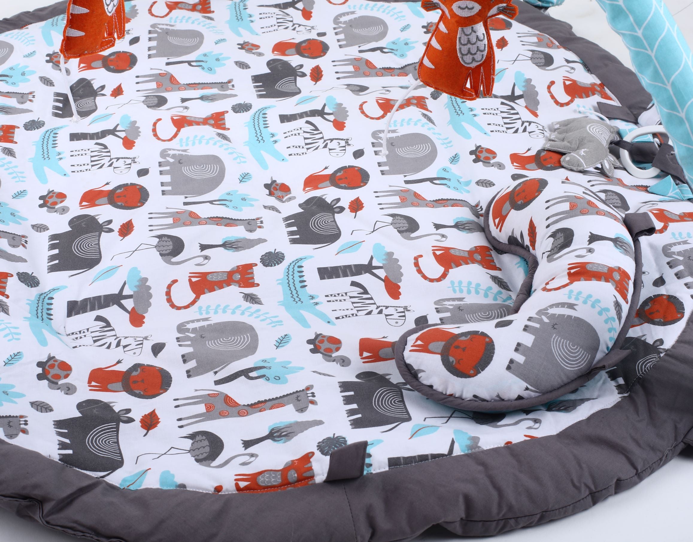 Bacati - Playmat/Baby Activity Gym with Mat, Jungle Safari Animals Aqua/Orange/Grey