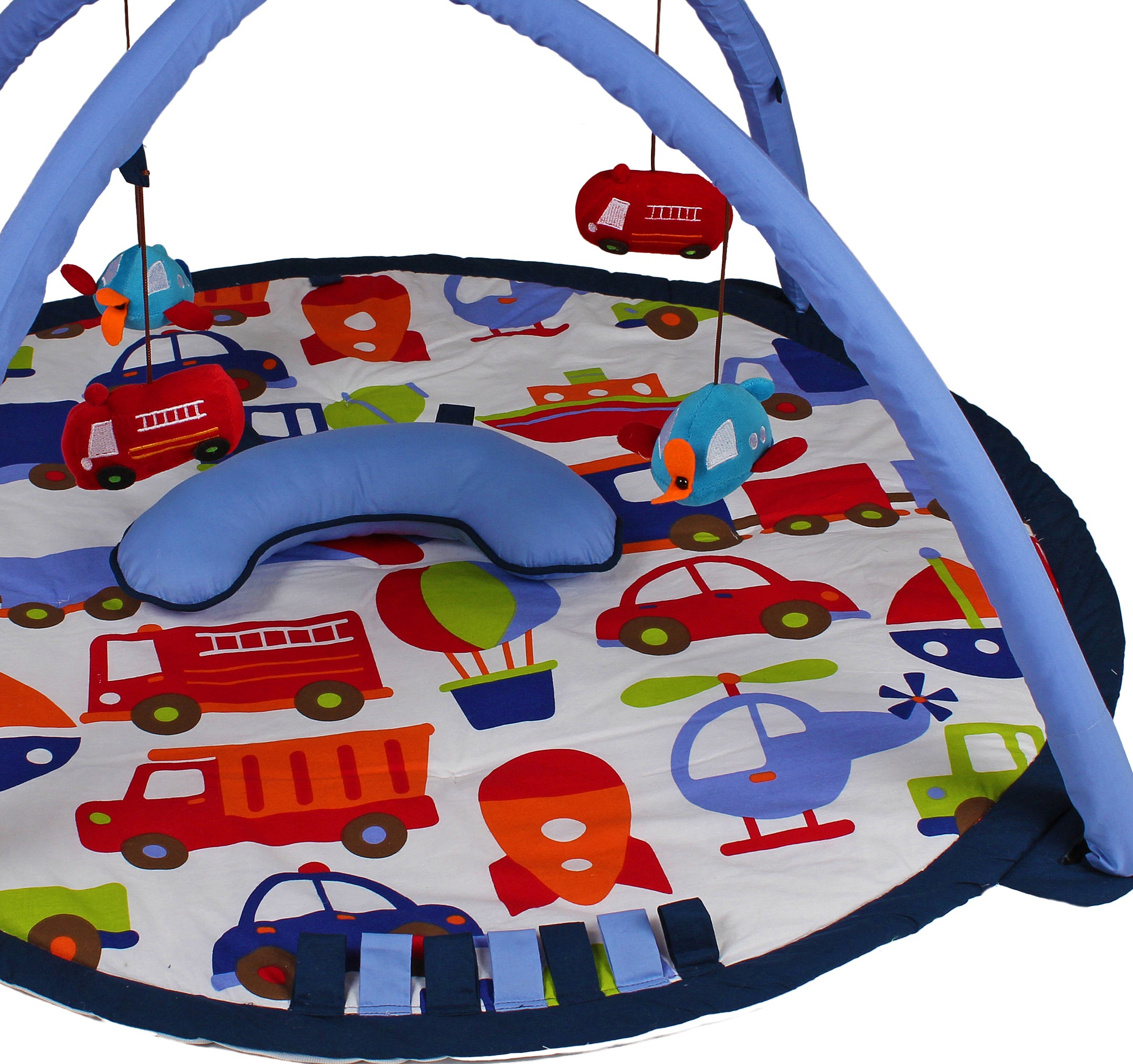 Bacati - Playmat/Baby Activity Gym with Mat, Transportation, Blue/Navy/Orange/Red/Green