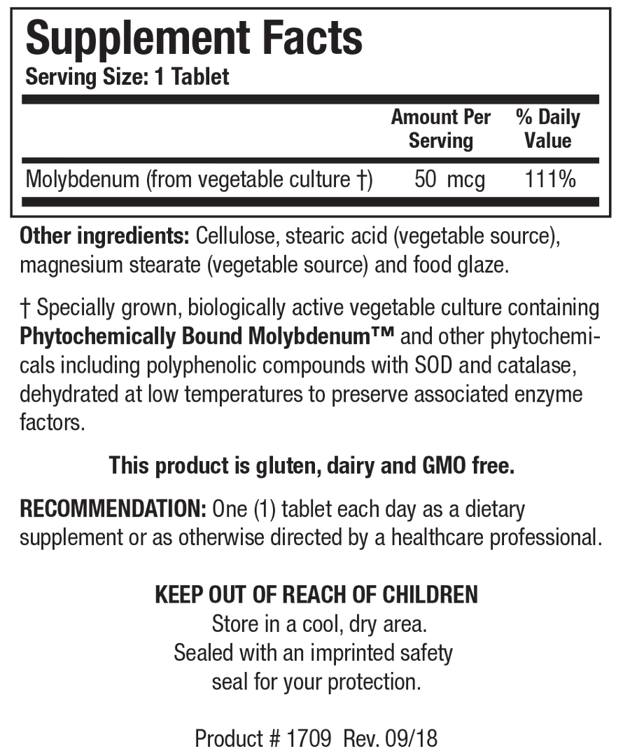 Biotics Research Mo-Zyme (Molybdenum) 100 Tablets