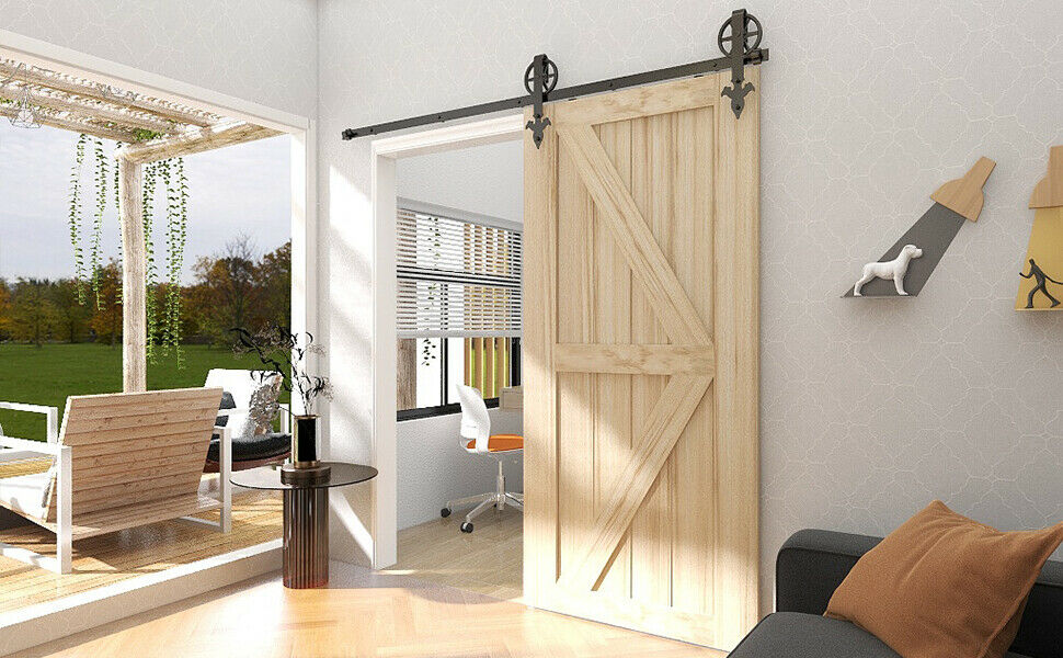 4~20FT Sliding Barn Door Hardware Track Kit for Single/Double Big Wheel Rustic