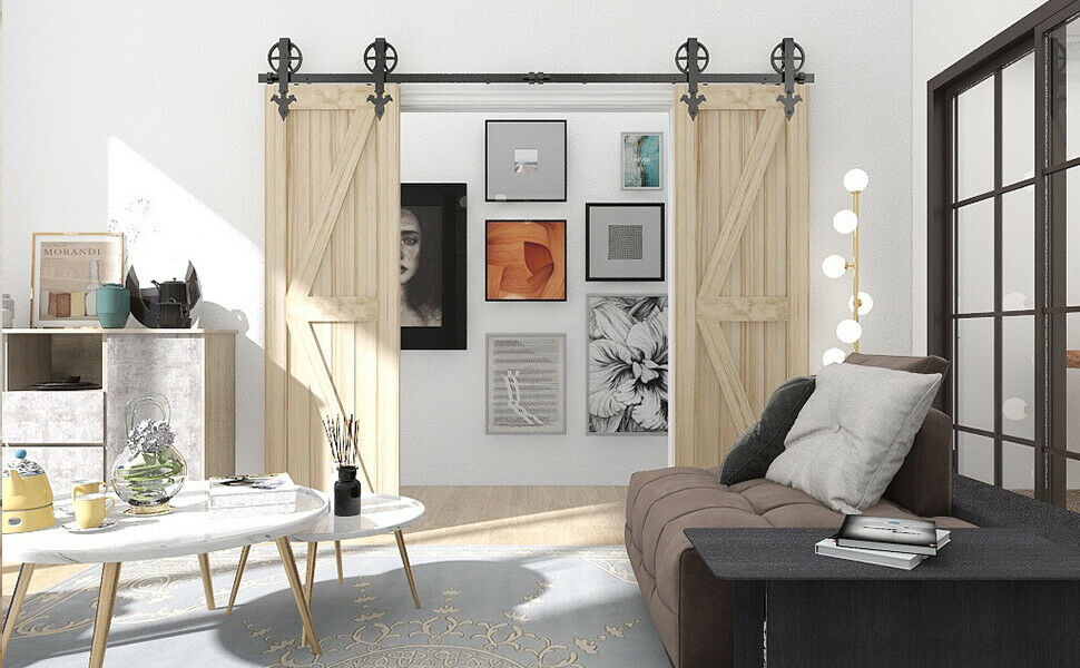 4~20FT Sliding Barn Door Hardware Track Kit for Single/Double Big Wheel Rustic