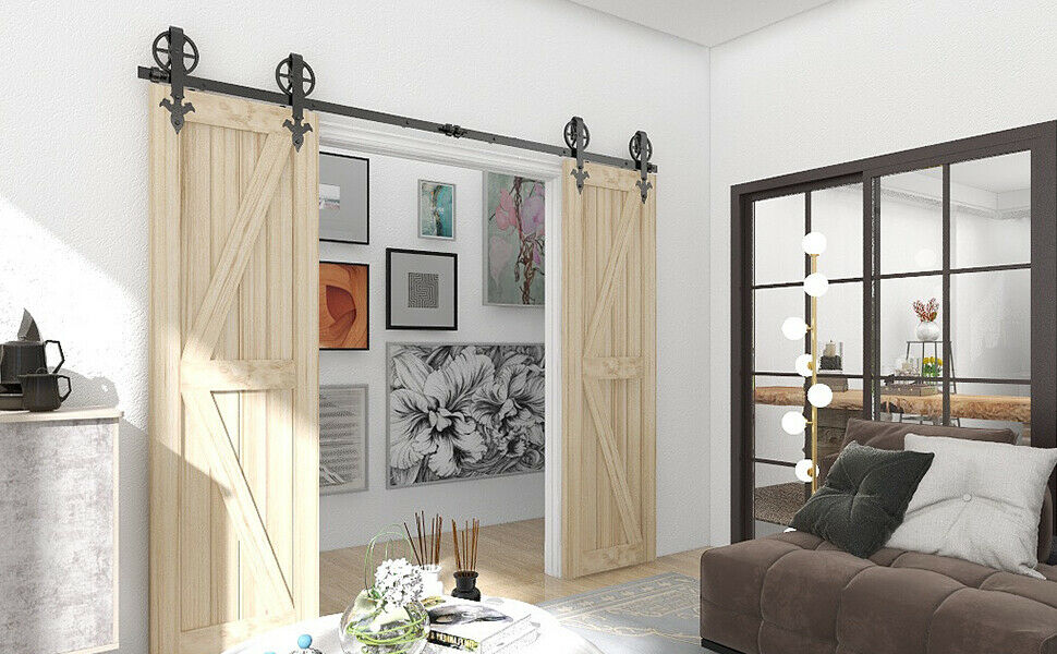 4~20FT Sliding Barn Door Hardware Track Kit for Single/Double Big Wheel Rustic