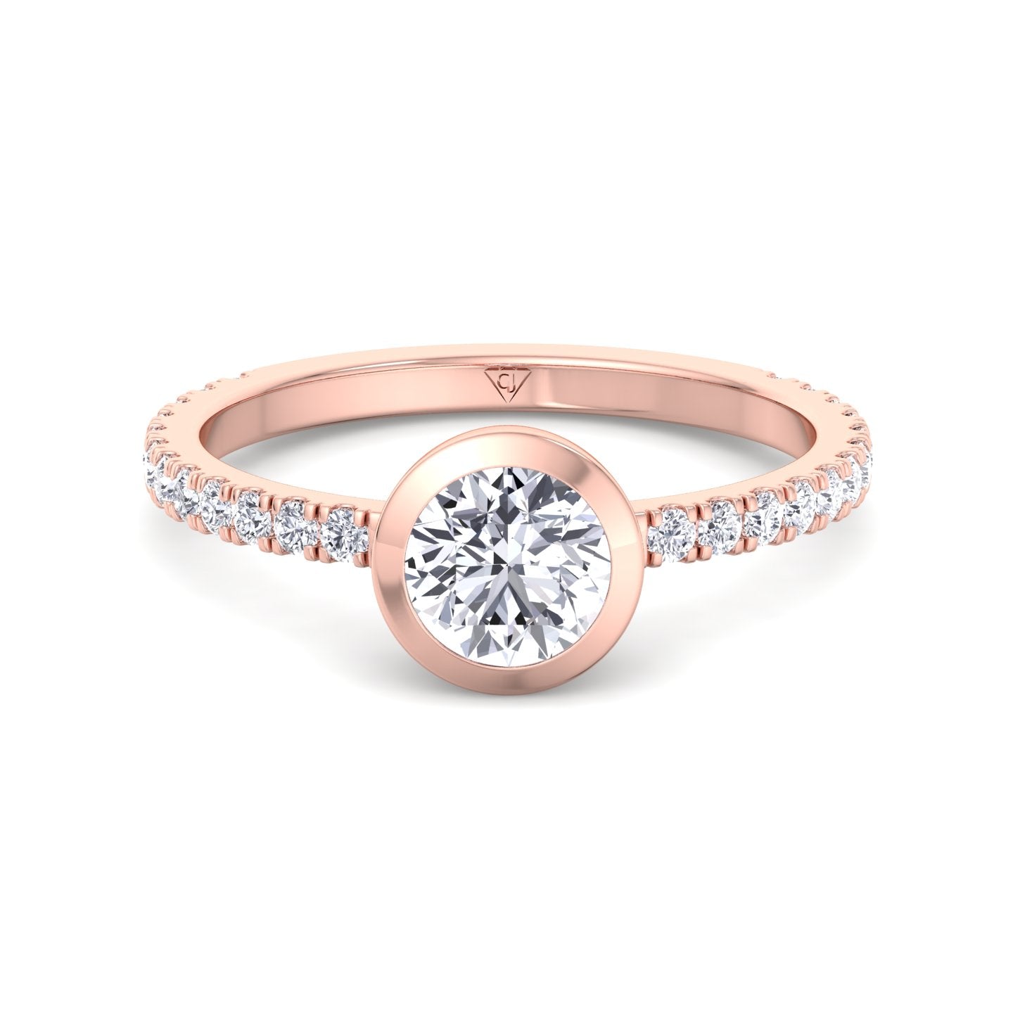 Monza - Round Bezel Set Engagement Ring with Pave Band