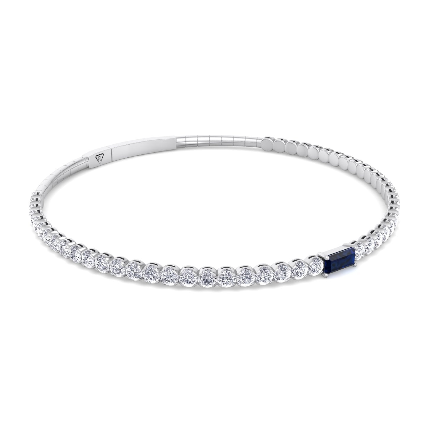 Willow - Baguette Sapphire & Round Diamond Flexible Bangle in 14K Solid Gold