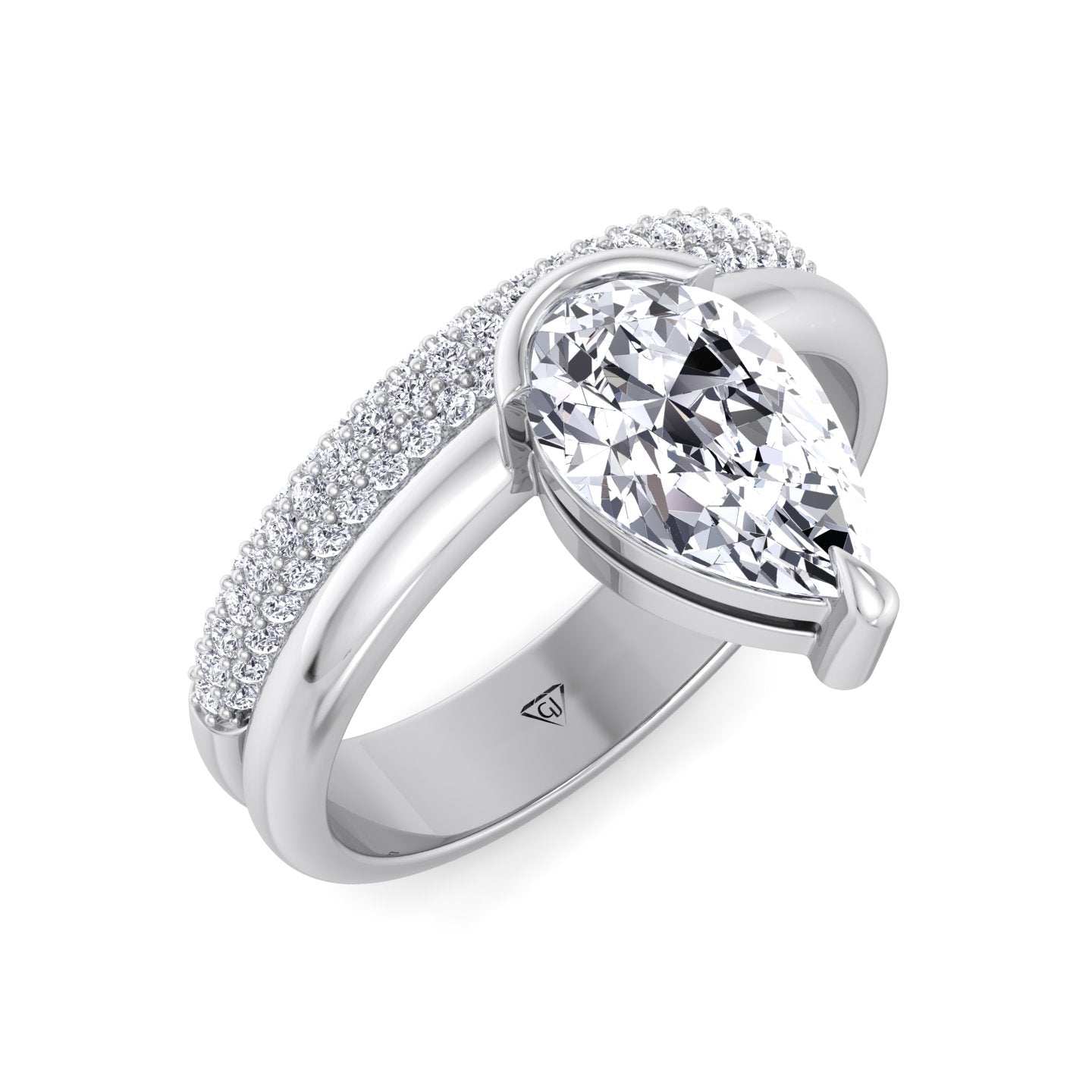 Zelie - Floating Pear Shape Diamond Double Band Engagement Ring