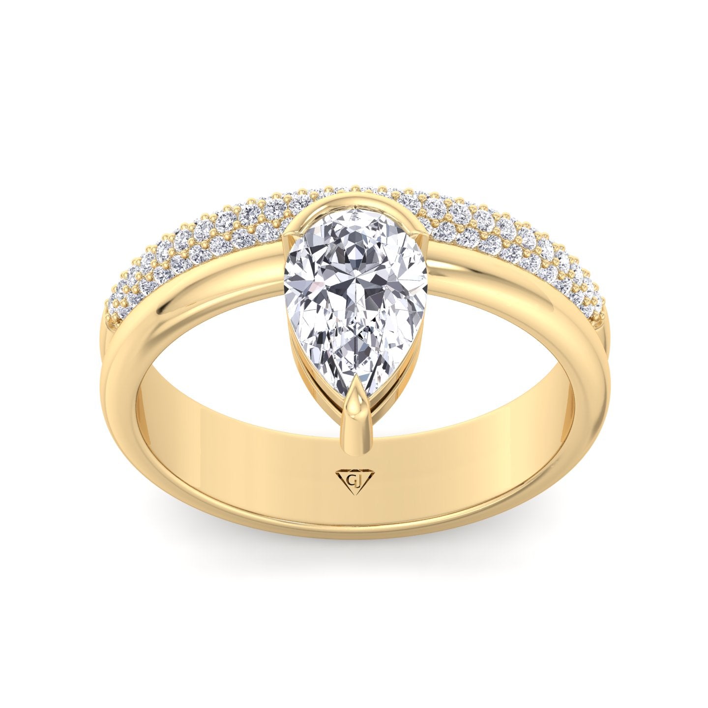 Zelie - Floating Pear Shape Diamond Double Band Engagement Ring