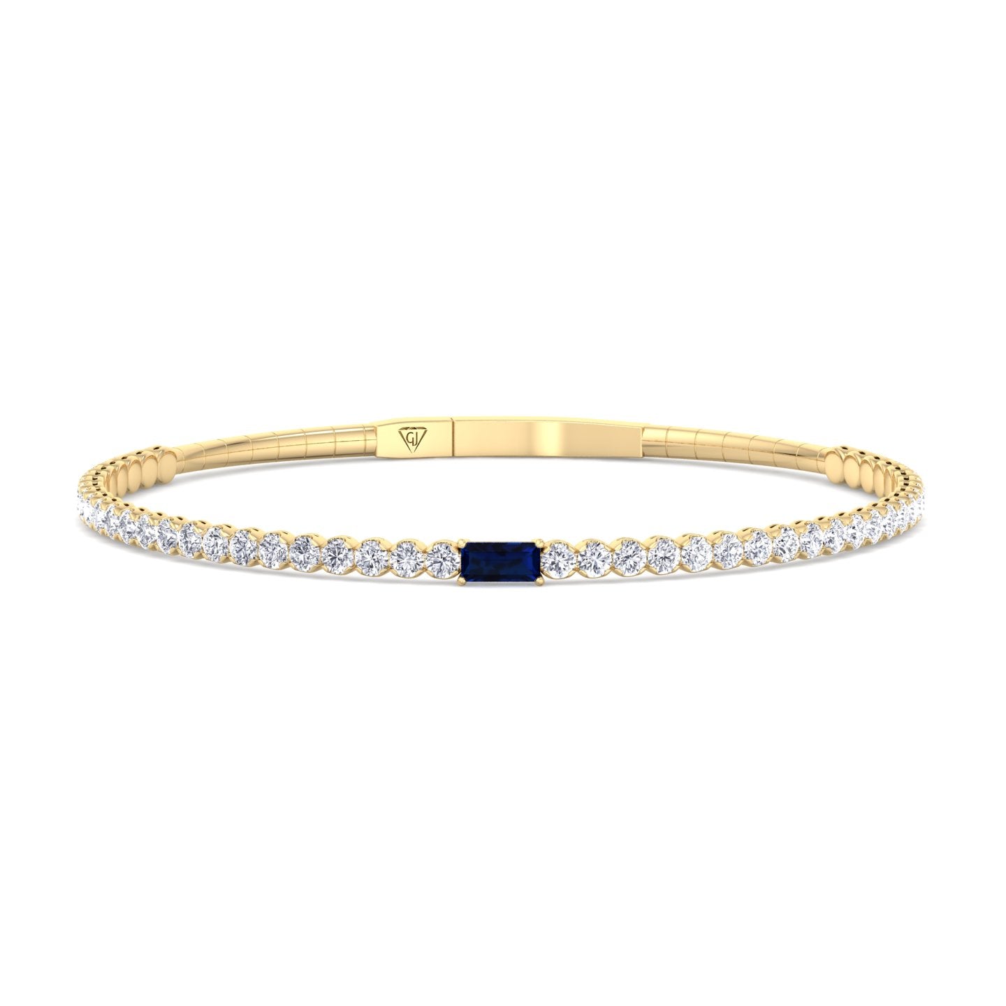 Willow - Baguette Sapphire & Round Diamond Flexible Bangle in 14K Solid Gold