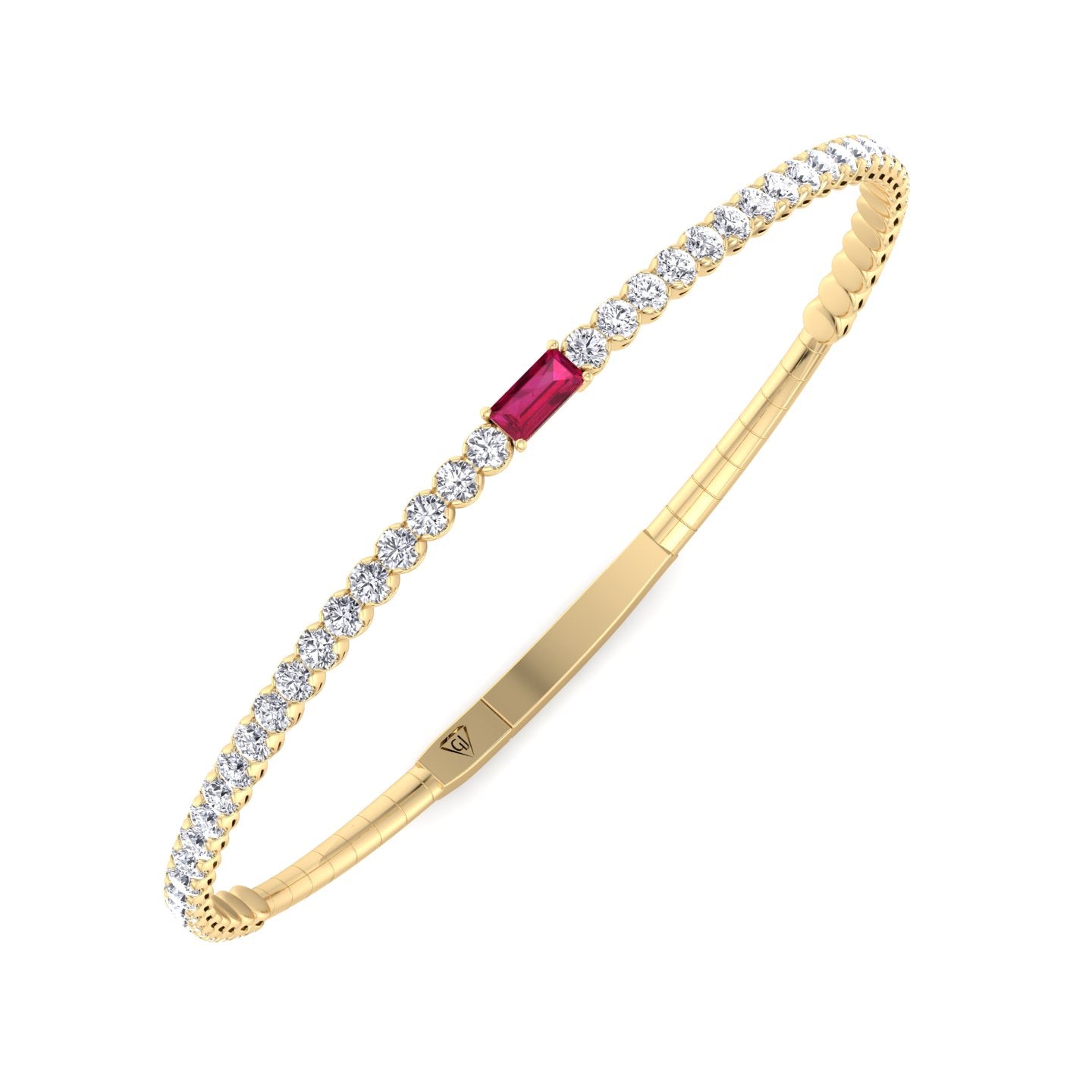 Margo - Baguette Ruby & Round Diamond Flexible Bangle in 14K Solid Gold