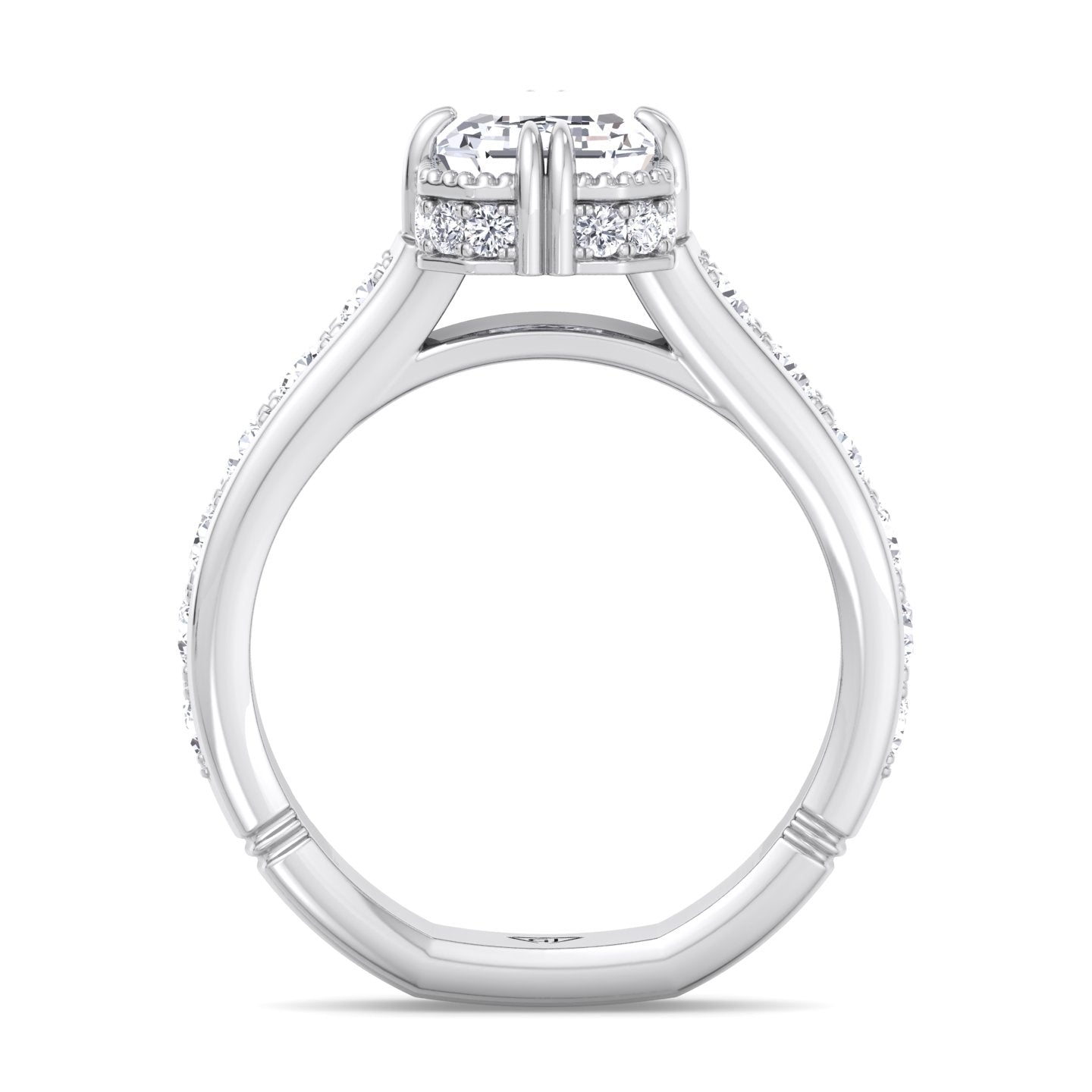 Bristol - Emerald Cut Diamond Engagement Ring with Side stones and Invisible Halo