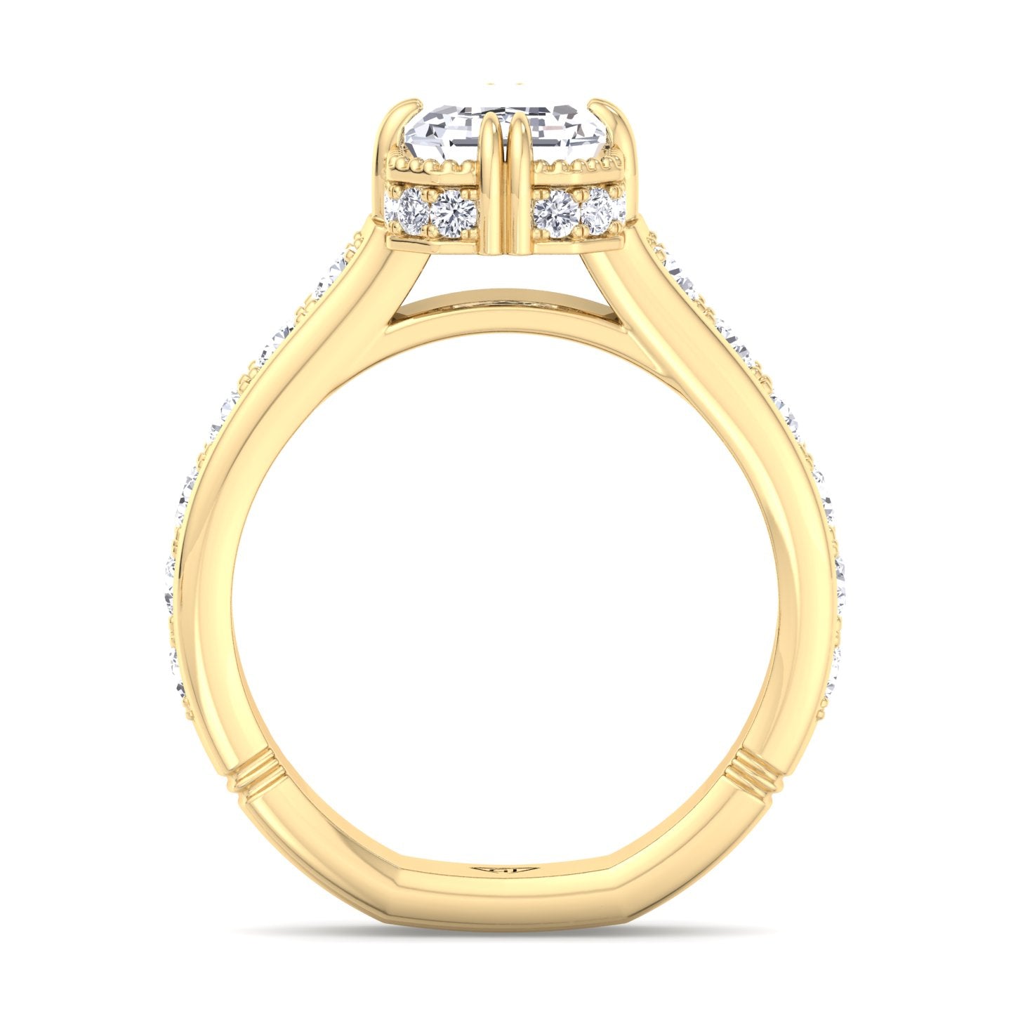 Bristol - Emerald Cut Diamond Engagement Ring with Side stones and Invisible Halo