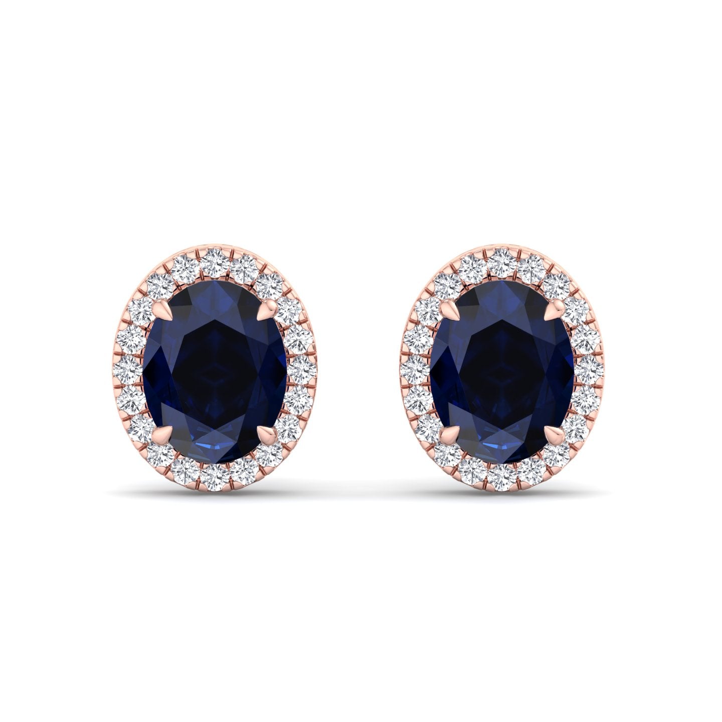 Acqua - Oval Cut Sapphire and Diamond Halo Earrings