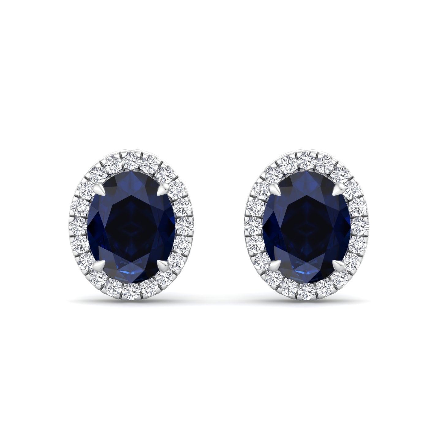 Acqua - Oval Cut Sapphire and Diamond Halo Earrings