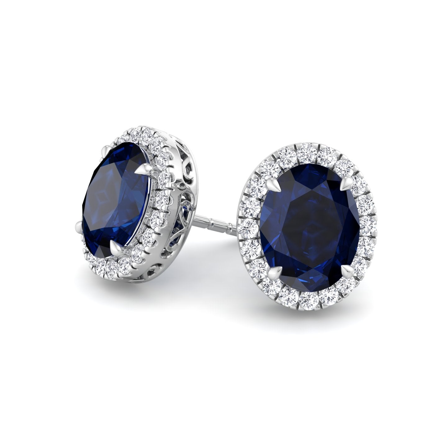 Acqua - Oval Cut Sapphire and Diamond Halo Earrings