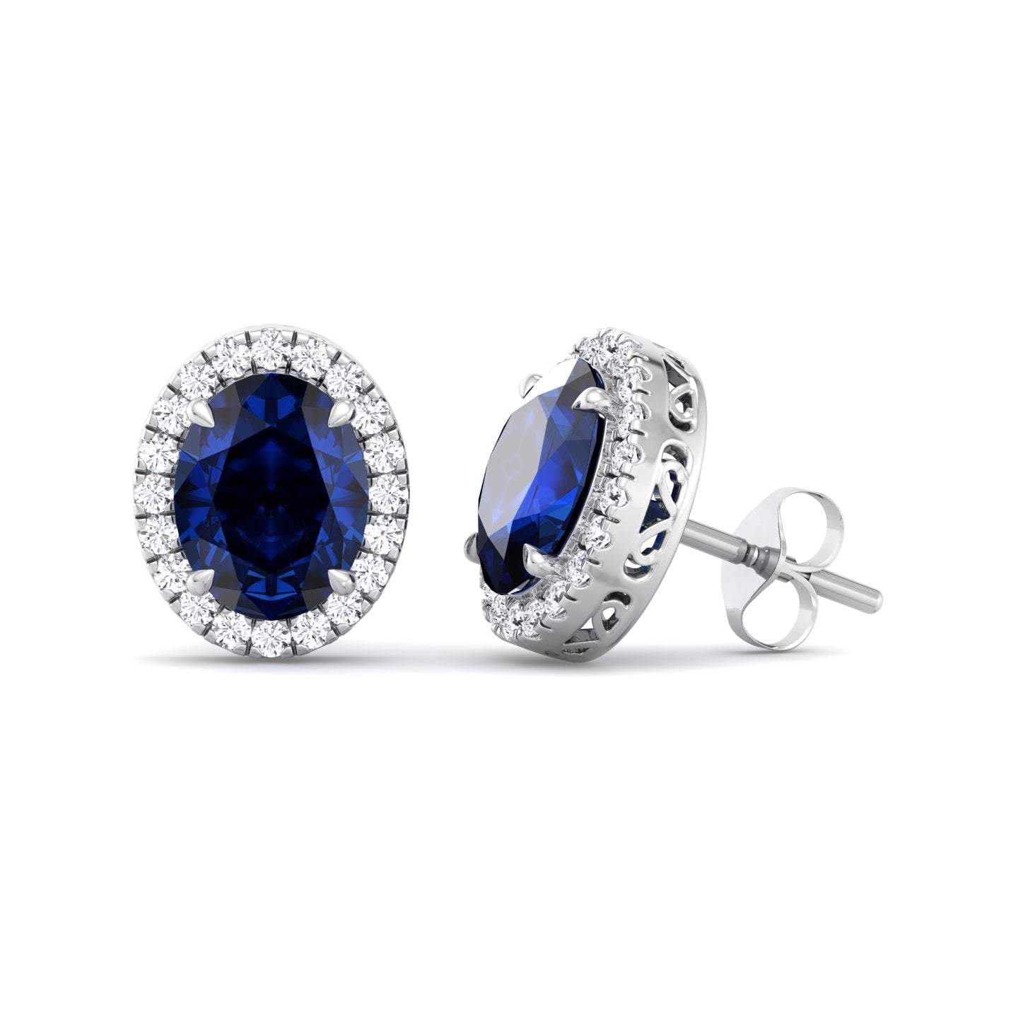 Acqua - Oval Cut Sapphire and Diamond Halo Earrings