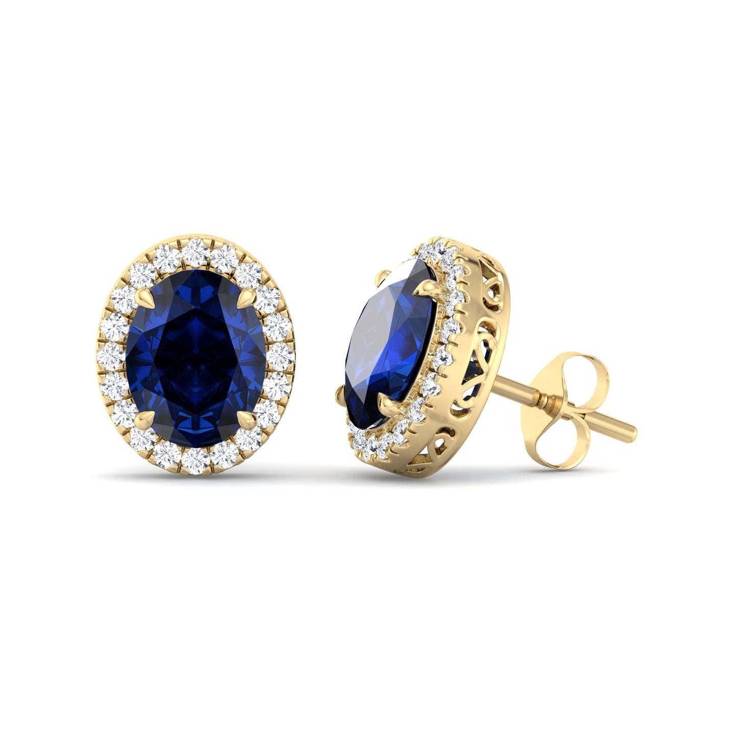 Acqua - Oval Cut Sapphire and Diamond Halo Earrings