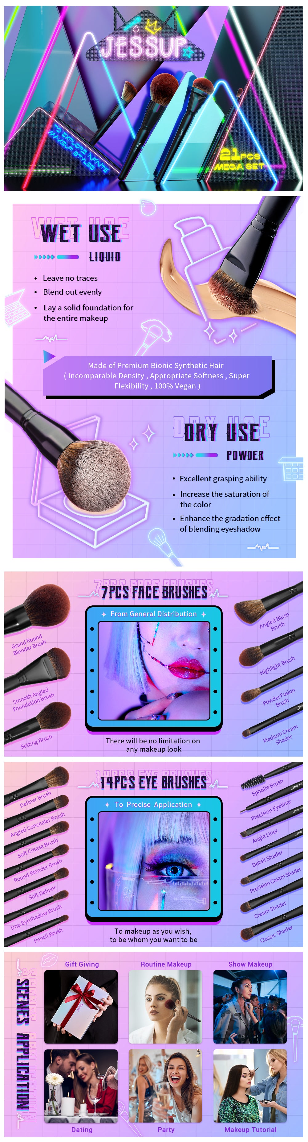 Professional Black Soft Synthetic Makeup Brush Set - Jessup Beauty UK
