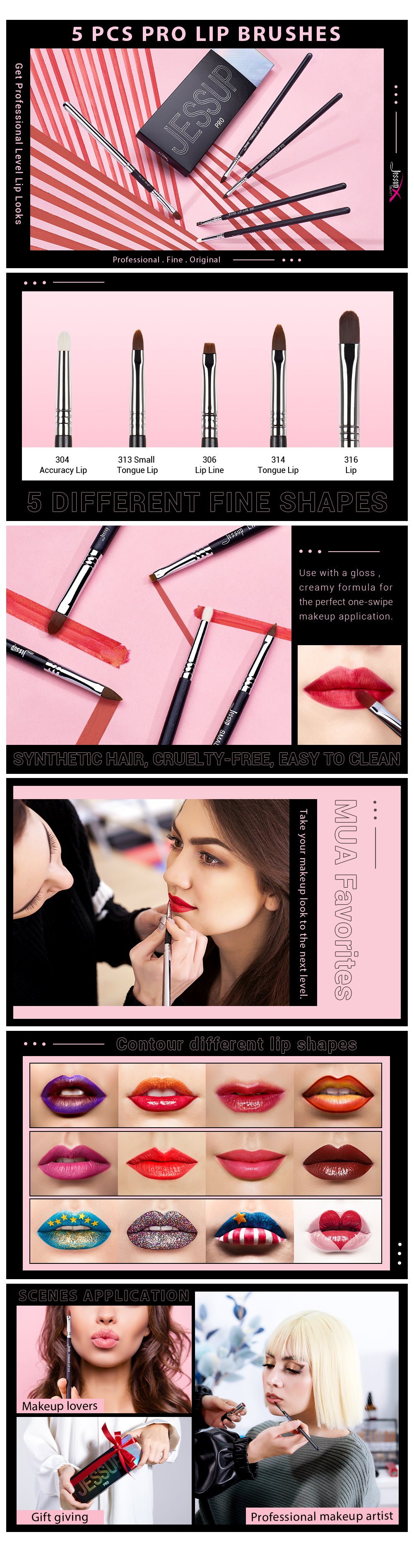 Professional lip brush set fill and sharp - Jessup Beauty UK