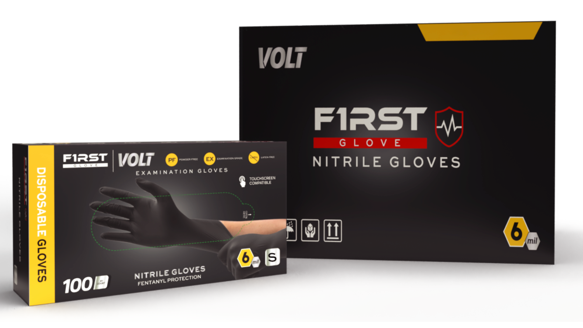 First Glove Volt 6 Mil Black Nitrile Disposable Exam Gloves