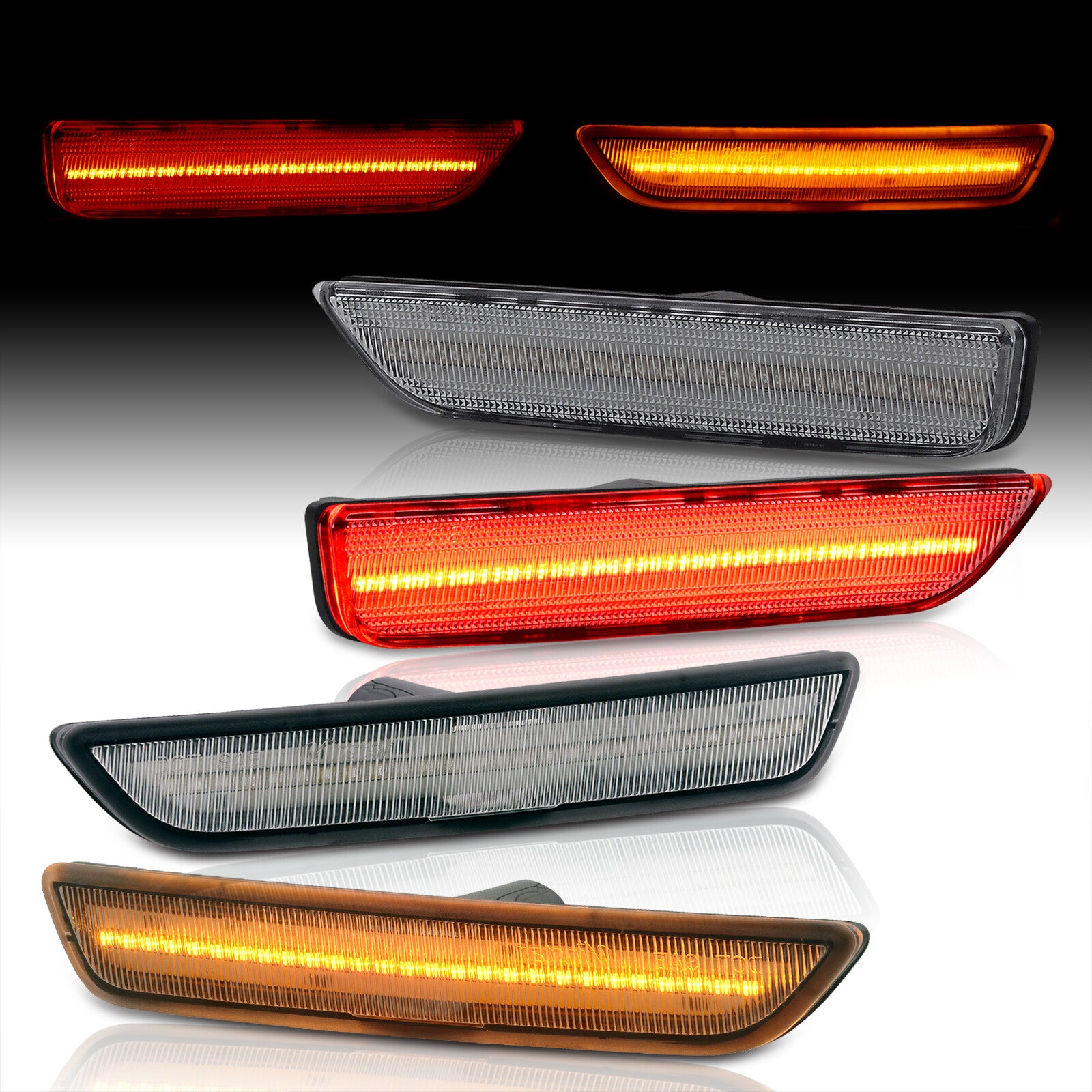 2010-2014 Ford Mustang LED Clear Lens Front Amber/Red Rear Bumper Side Markers Lights
