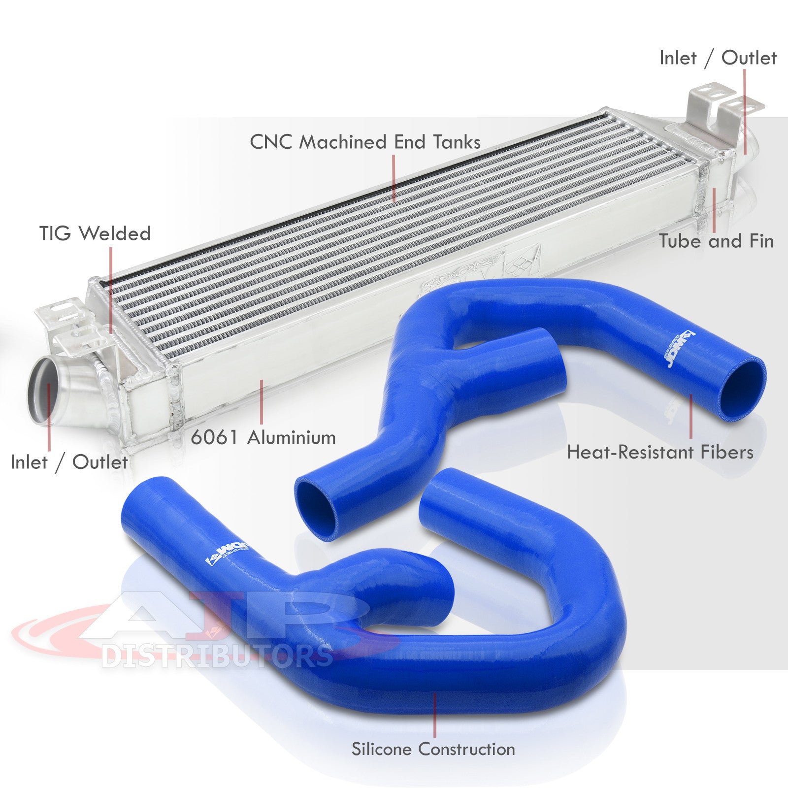 For 2006-2010 Volkswagen VW Golf GTI Jetta / Audi A3 Tube & Fin Turbo Intercooler FMIC + Piping Kit Blue Couplers - 2.0L 2.0T FSi Mk5 Mk6 07 08 09