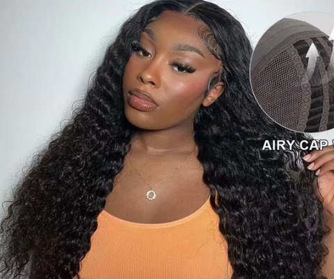 Airy cap human hair wigs