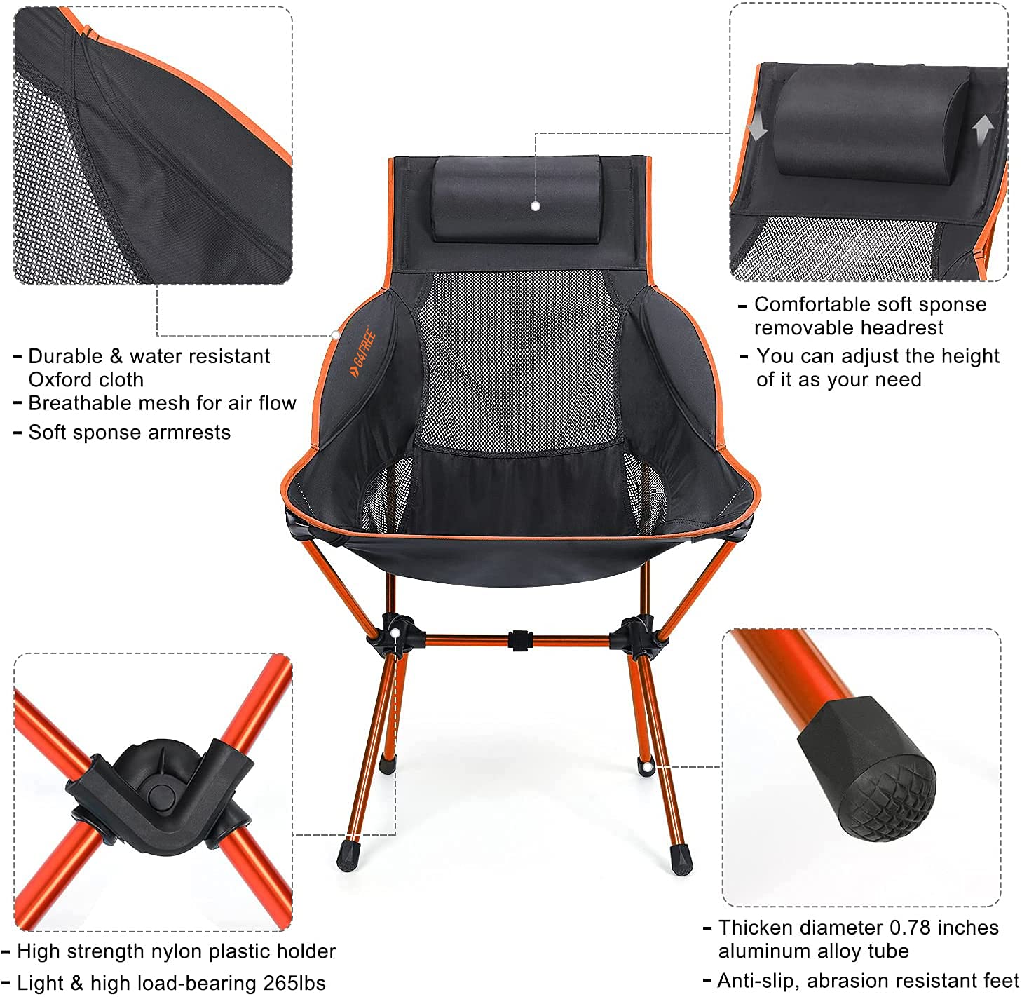 Folding Camping Chair, High Back, Lightweight - Heavy Duty