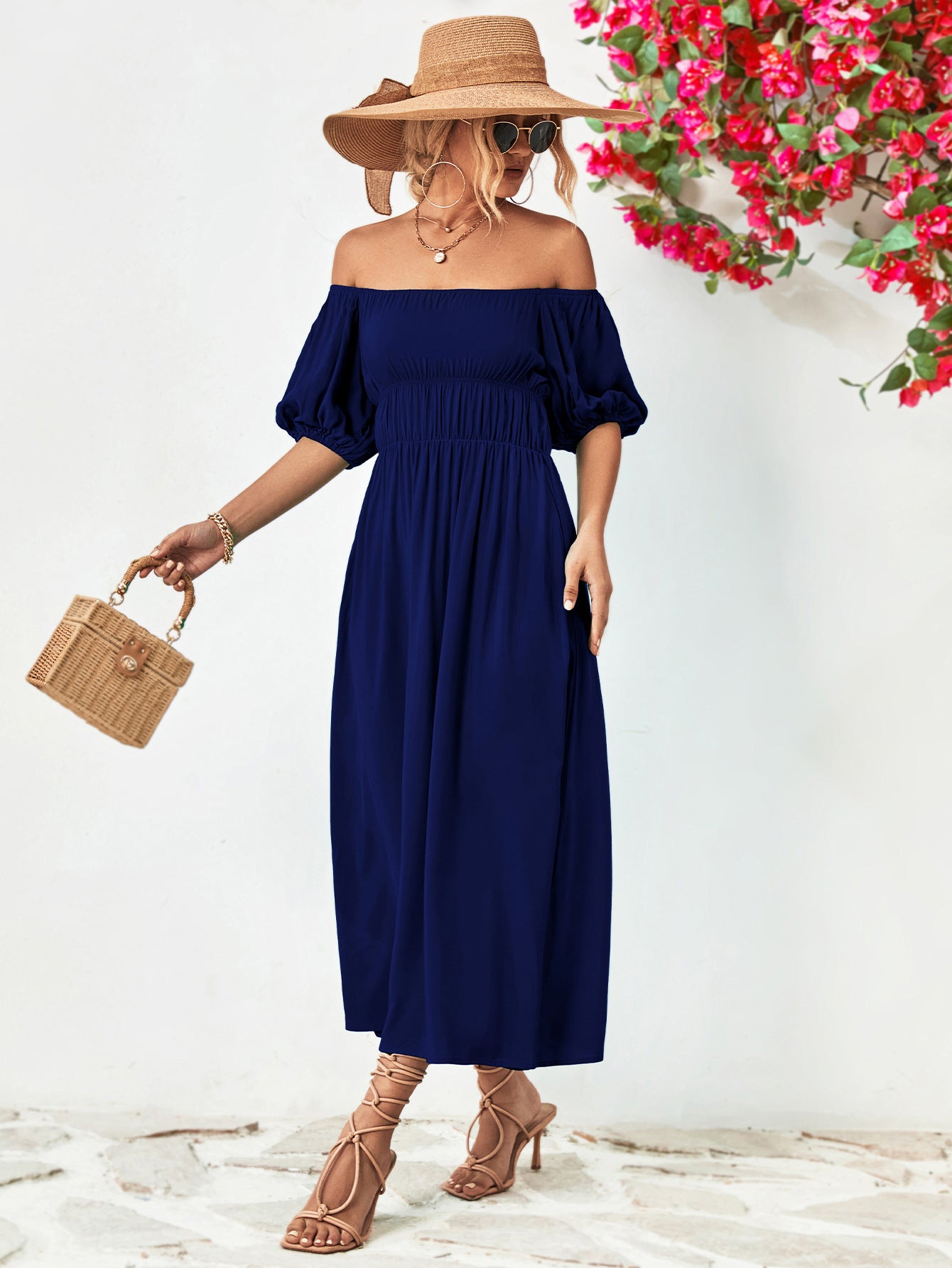 Balloon Sleeve Off-Shoulder Midi Dress