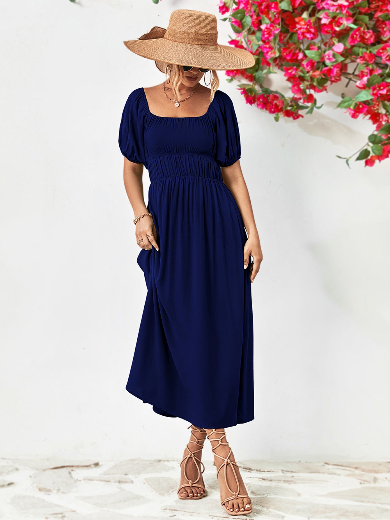 Balloon Sleeve Off-Shoulder Midi Dress