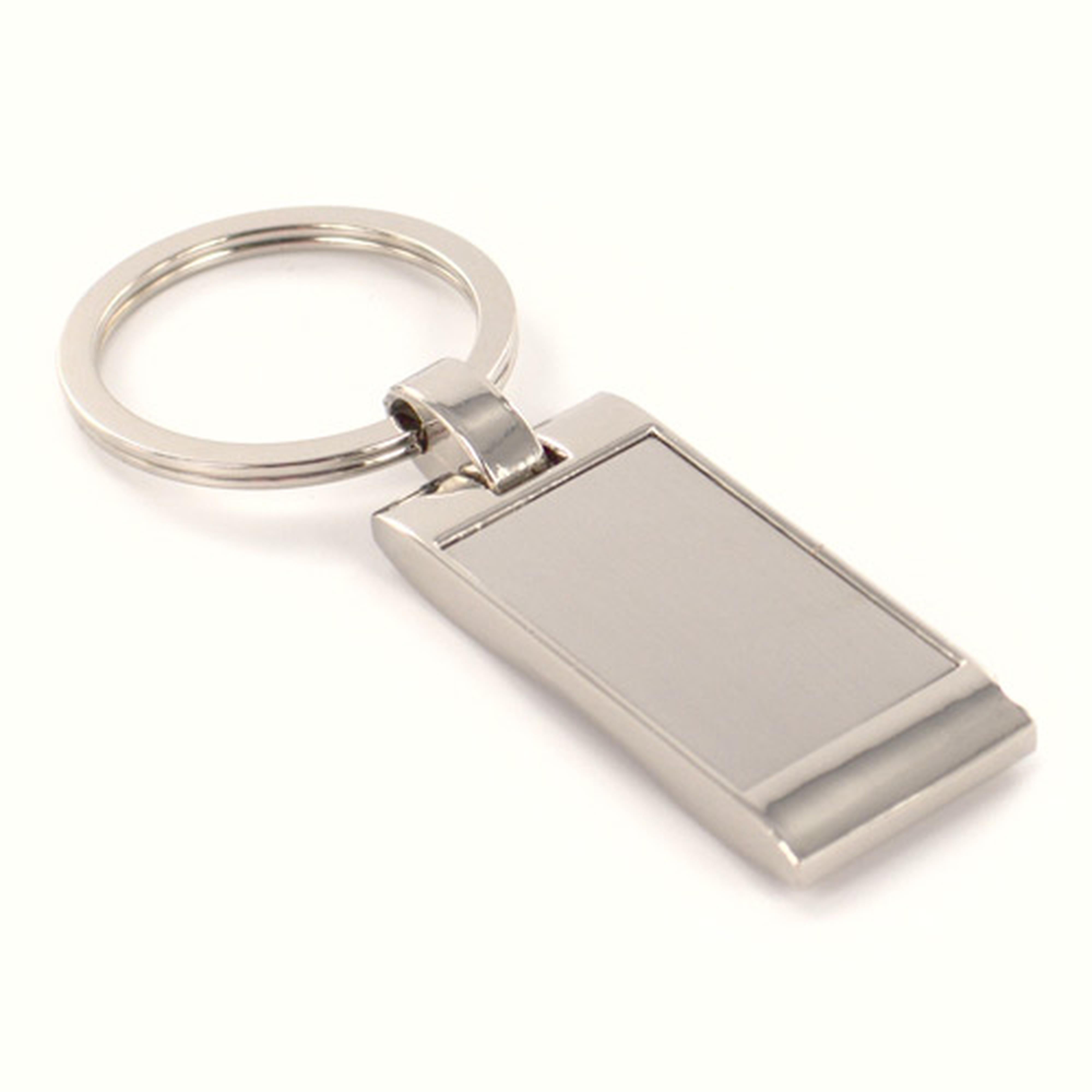 Personalized Silver Rectangle Key Chain w- Brushed Center