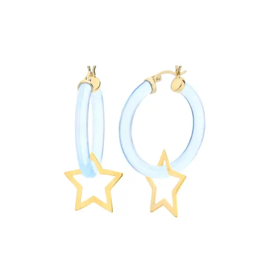 Gold & Honey Star Disc Hoops Blue