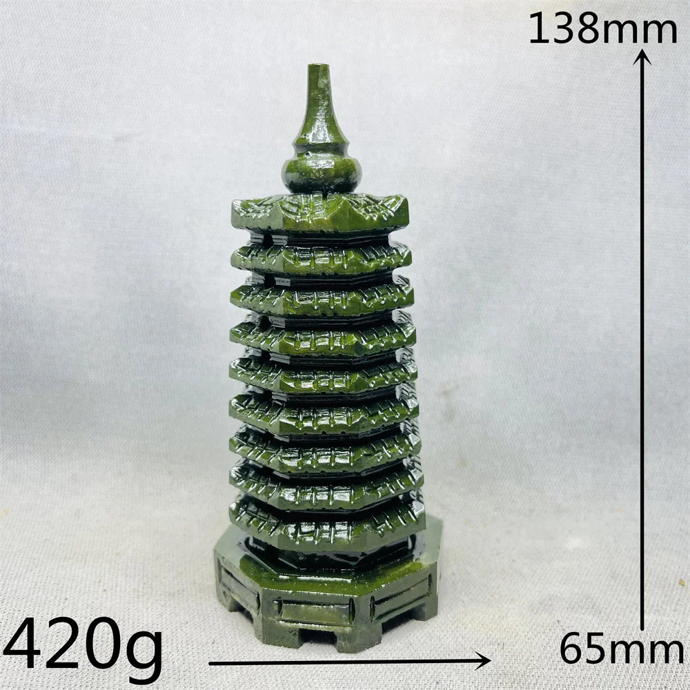 Natural Green Jade Nine-story Pagoda Suppress Evil Super Energy Tower Home Room Decorated Witchcraft Altar Crystal Stone Healing