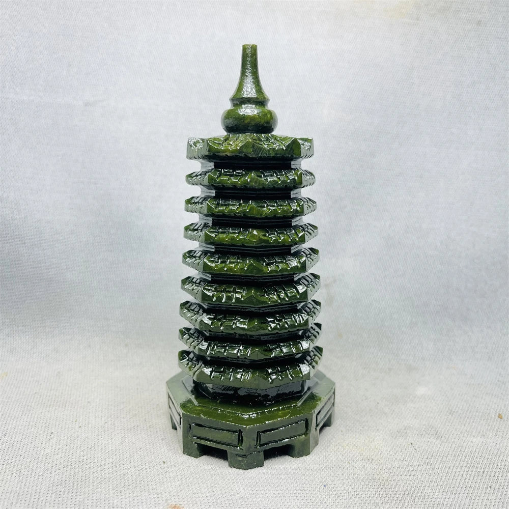 Natural Green Jade Nine-story Pagoda Suppress Evil Super Energy Tower Home Room Decorated Witchcraft Altar Crystal Stone Healing