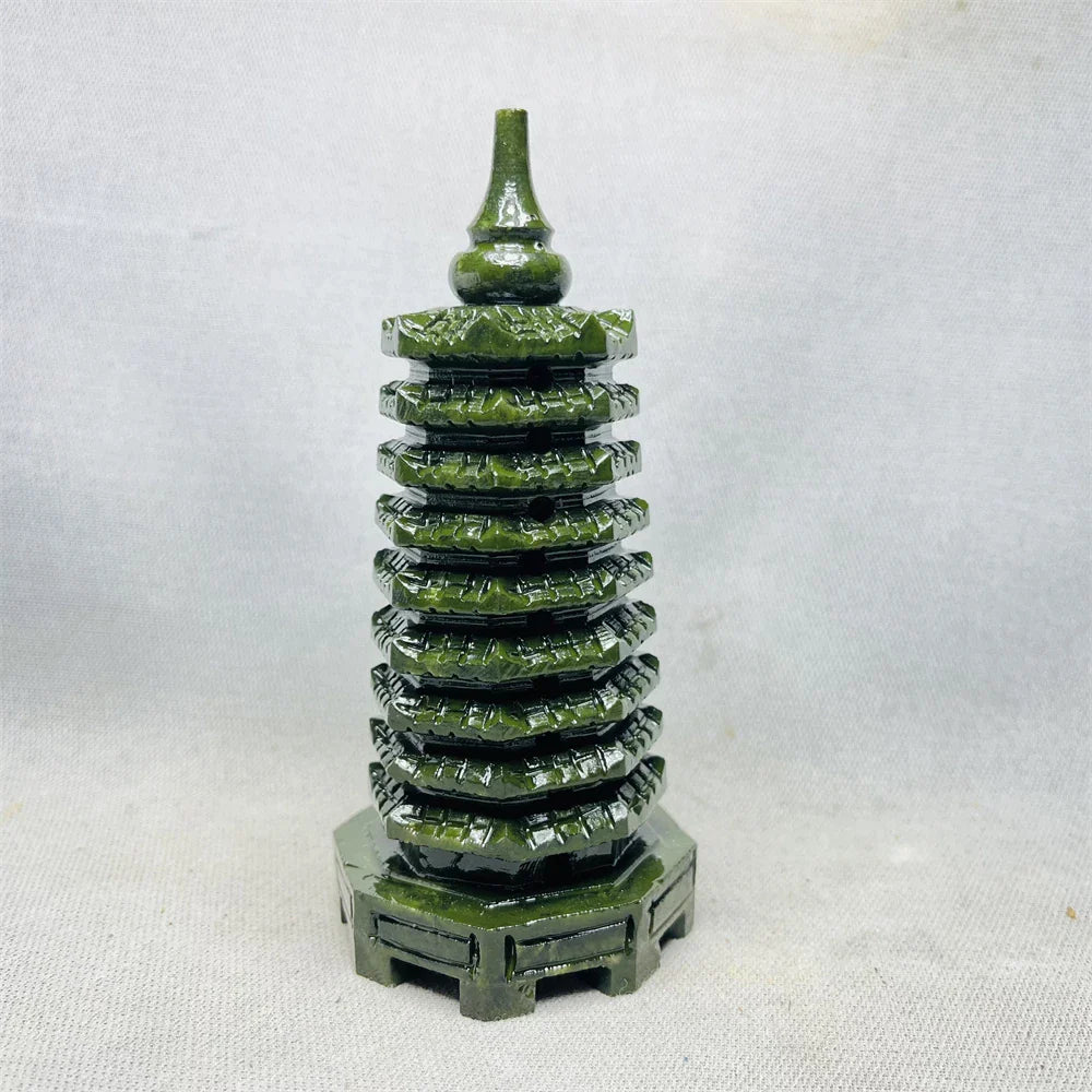 Natural Green Jade Nine-story Pagoda Suppress Evil Super Energy Tower Home Room Decorated Witchcraft Altar Crystal Stone Healing