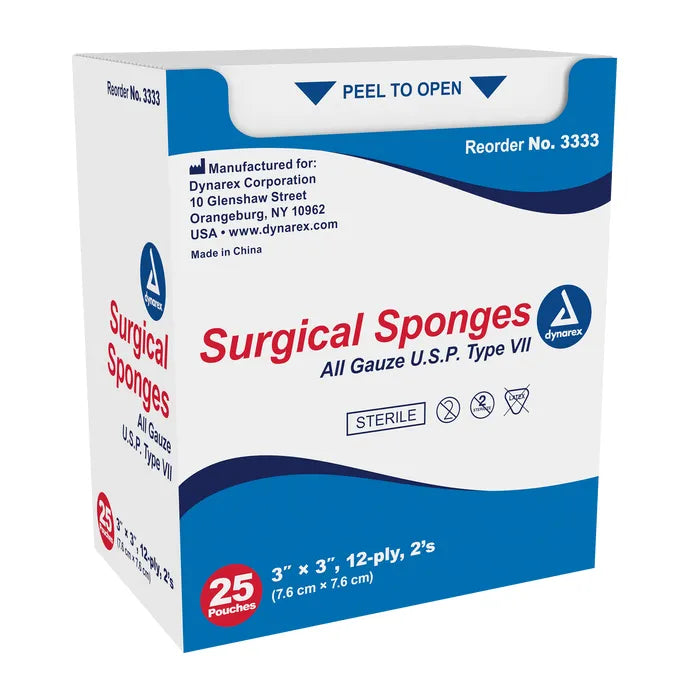 Dynarex Sterile Gauze Sponges, 2 per pack, 3